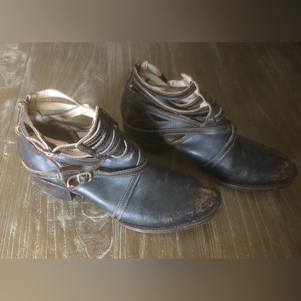 FreeBird by Steven Stair Distressed Leather Strappy Ankle Boots
